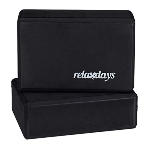 Relaxdays Yogablock im 2er Set, Yoga-Klötze für Yoga-Übungen, Hartschaum, rutschfest, Yoga-Würfel HBT 8x23x15cm, schwarz
