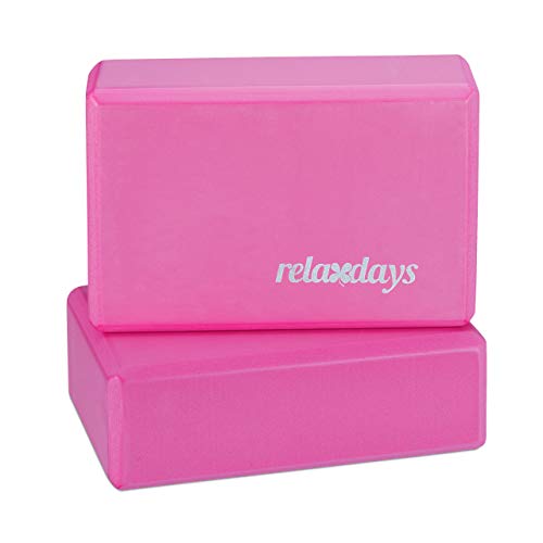 Relaxdays 2 x Yogablock im Set, Yoga-Klötze für Yoga-Übungen, Hartschaum, rutschfest, Yoga-Würfel HBT 8x23x15 cm, pink