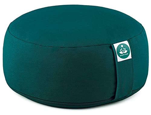 Present Mind Meditationskissen Rund Sitzhöhe 16cm Hoch Made in EU - Zafu Yoga Kissen für Yin Yoga mit 100% natürlicher Baumwolle Füllung - Sitzsack Meditation mit abwaschbarem Bezug Grün