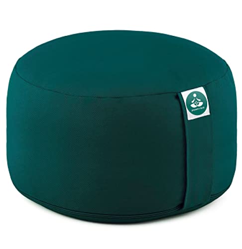 Present Mind (Sitzhöhe 20 cm) Smaragdgrün Rund Extra Hoch Yoga Kissen für Yin Yoga gemacht aus Baumwolle Füllung - 100% Natürliches Yoga Block Made in EU mit Bezug Waschbar