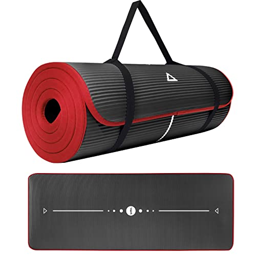 Amazon Brand - Umi - Fitnessmatte Sportmatte Rutschfest Extra-Dick Yogamatte NBR Pilates Mat mit Tragegurt für Yoga Pilates Fitness Gymnastik Training 10mm (Schwarz + Rot))