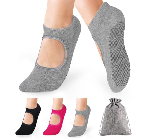 Anstore Yoga Socken Rutschfeste für Damen, 3 Paare Yoga Pilates Sock Ideal für Fitnes, 35-38