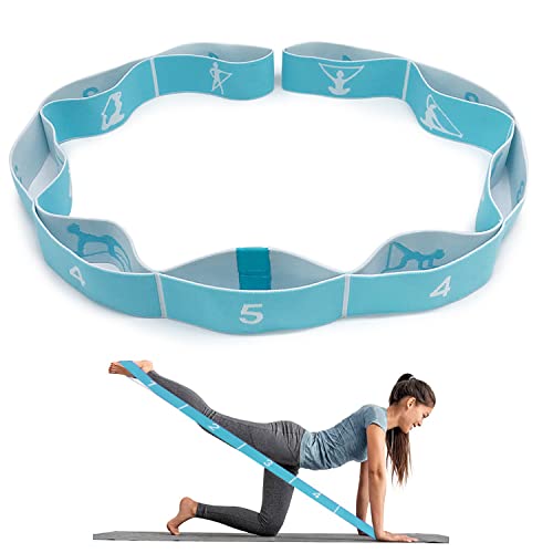 Dehnungsband Yoga Stretching Band Yoga Gurt mit 9 Schlaufen Home Workout Stretching Strap Hochelastischer Gymnastikband Stretch Gurt Yoga Zubehör (blau)