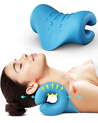 Nacken-und Schulter-Relaxer,tragbares zervikales Traktionsgerät,Nackendehner,Nackenhaltungskorrektur,Chiropraktik-Kissen zur Linderung von Kiefergelenksschmerzen (Blue)