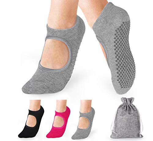 Anstore Yoga Socken rutschfeste für Damen, 3 Paare Yoga Pilates Sock Ideal für Fitnes, 35-41