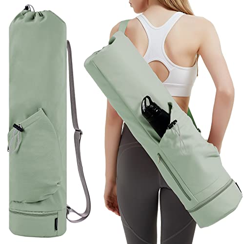 Yogatasche mit Nassfach und Flaschentasche Sporttasche Damen Verstellbarer Schultergurt Gym Yoga Tasche für Pilates Yogamatten & Yoga-Zubehör, Grün(Patent Angemeldet)