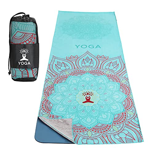 MoKo Yogamatten Handtuch, rutschfest Yoga Handtuch Auflage für Yogamatte Schweißabsorbierend Saugfähig Schnelltrocknend Yogatuch für Pilates Hot Yoga Picknick im Freien - Lotus