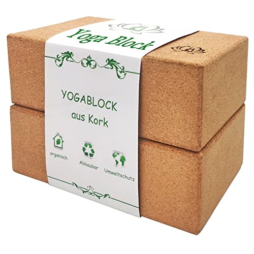 Yoga block Kork 2er Set, rutschfester Yogablock aus reinem Naturkork, Yoga und Pilates-Yoga zubehör, zur Unterstützung von Bewegungen und zur Korrektur Ihrer Körperhaltung
